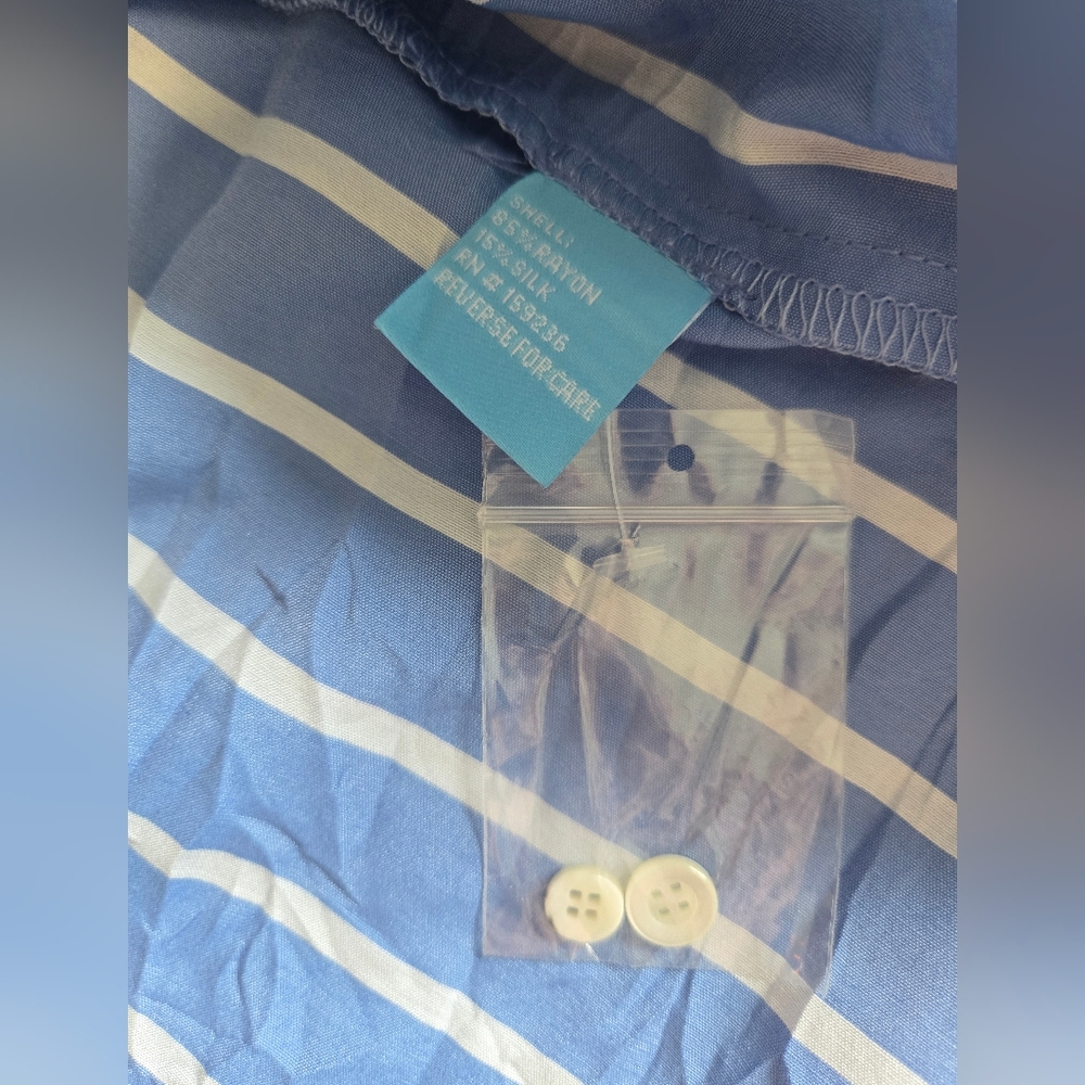 J. McLaughlin Silk Blue & White Striped Button Down Blouse - New - Picture 4 of 4